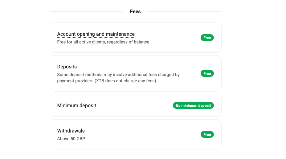 XTB 7 XTB CFD Fees - Deposit & Withdrawal December 2024