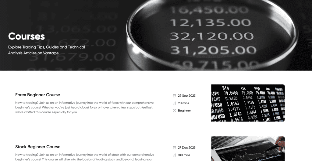 Vantage Markets vs Pepperstone: UK Broker Comparison 12 Vantage Academy Screenshot of Courses
