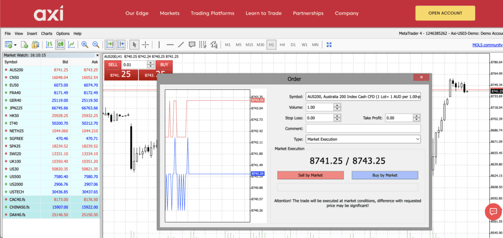XTB vs Axi: Broker Comparison 6 Axi embedded MT4 webtrader environment