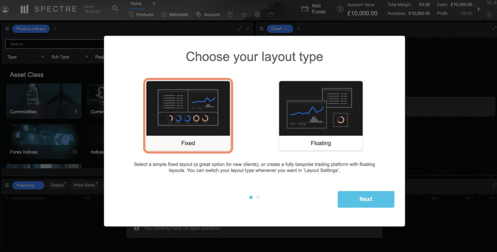 Choosing a layout on CMC Spectre Account