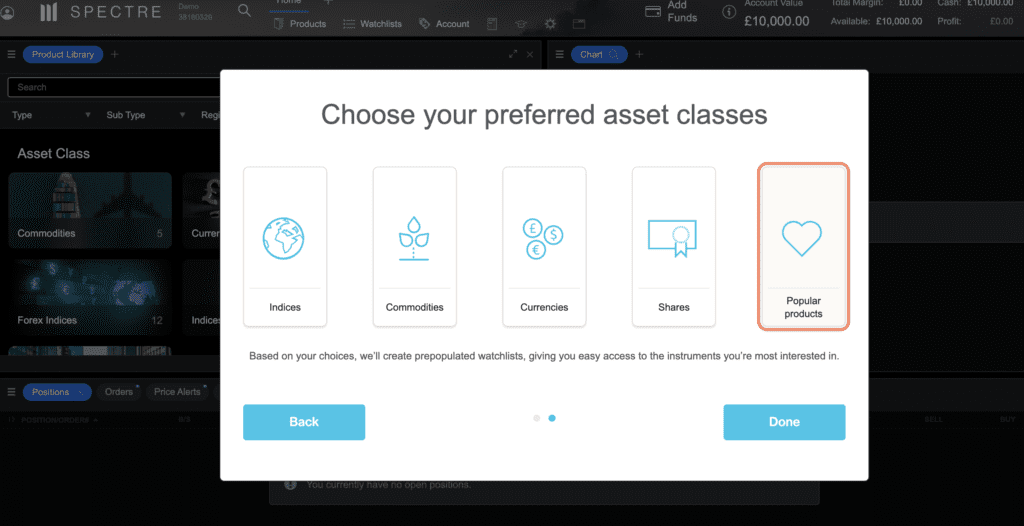 Selecting an asset class on CC Spectre