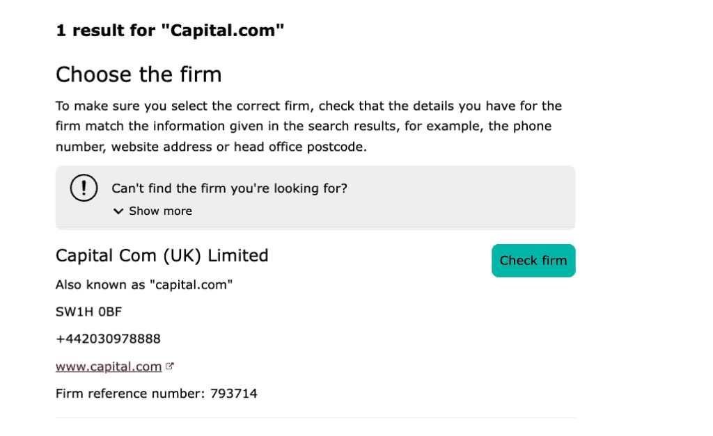 Capital.com 16 Capital.com's FCA Firm Checker